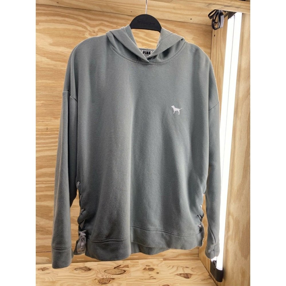 Victorias Secret Pink Side Lace Pullover Hoodie Grey Sz Med